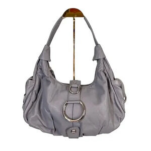 Michael Rome Italian Genuine Leather Shoulder Hobo Bag Gray